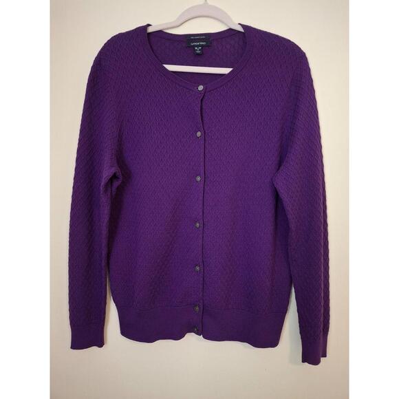 Lands End Women's Size XL Petite Supima Cotton Crew Cardigan Sweater Purple - Picture 1 of 9